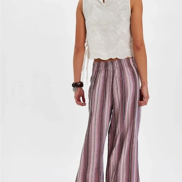 Free People Pink Striped Wide Leg Pants - Picture 2 of 4